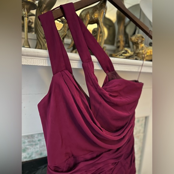 Fitted Raspberry Dress with Ruching - Picture 2 of 5